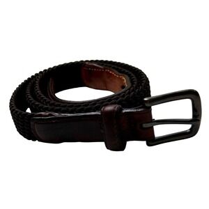 Orvis Mens Braided Belt Brown Size 44 Leather Trim Woven Cord Made in USA